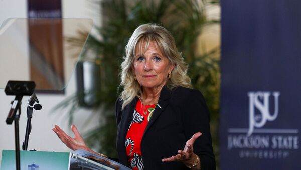 U.S. first lady Jill Biden delivers remarks following a tour of the coronavirus disease (COVID-19) vaccination clinic at Jackson State University in Jackson, Mississippi, U.S., June 22, 2021 - Sputnik International