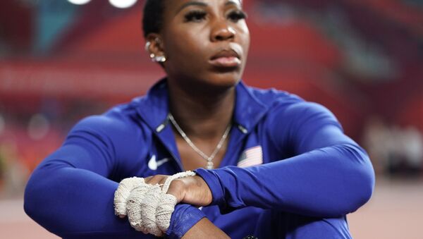 Gwen Berry, of the United States, waits for the women's hammer throw final to begin at the World Athletics Championships in Doha, Qatar, Saturday, Sept. 28, 2019 - Sputnik International