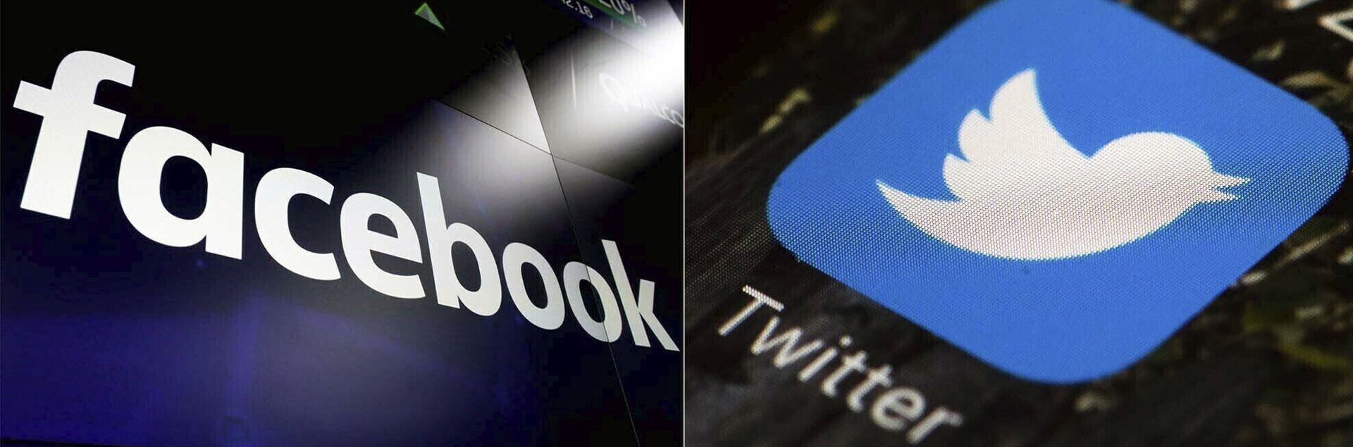This combination of photos shows logos for social media platforms Facebook and Twitter. Shares of social media and other tech companies slid Monday, Jan. 11, 2021 amid fallout the siege on the U.S. Capitol by supporters of President Donald Trump's supporters. (AP Photo/File) - Sputnik International, 1920, 07.09.2021