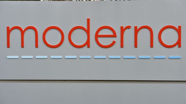 In this file photo the Moderna logo is seen at the Moderna campus in Norwood, Massachusetts on on December 2, 2020, where the biotechnology company is mass producing its Covid-19 vaccine. - US biotech firm Moderna said on July 7, 2021 it had dosed its first participants in a human study of an mRNA vaccine that targets multiple strains of influenza. The company intends to recruit 180 adults in the United States for the Phase 1/2 portion of the trial to evaluate the safety and strength of immune response to the shot, called mRNA-1010. - Sputnik International