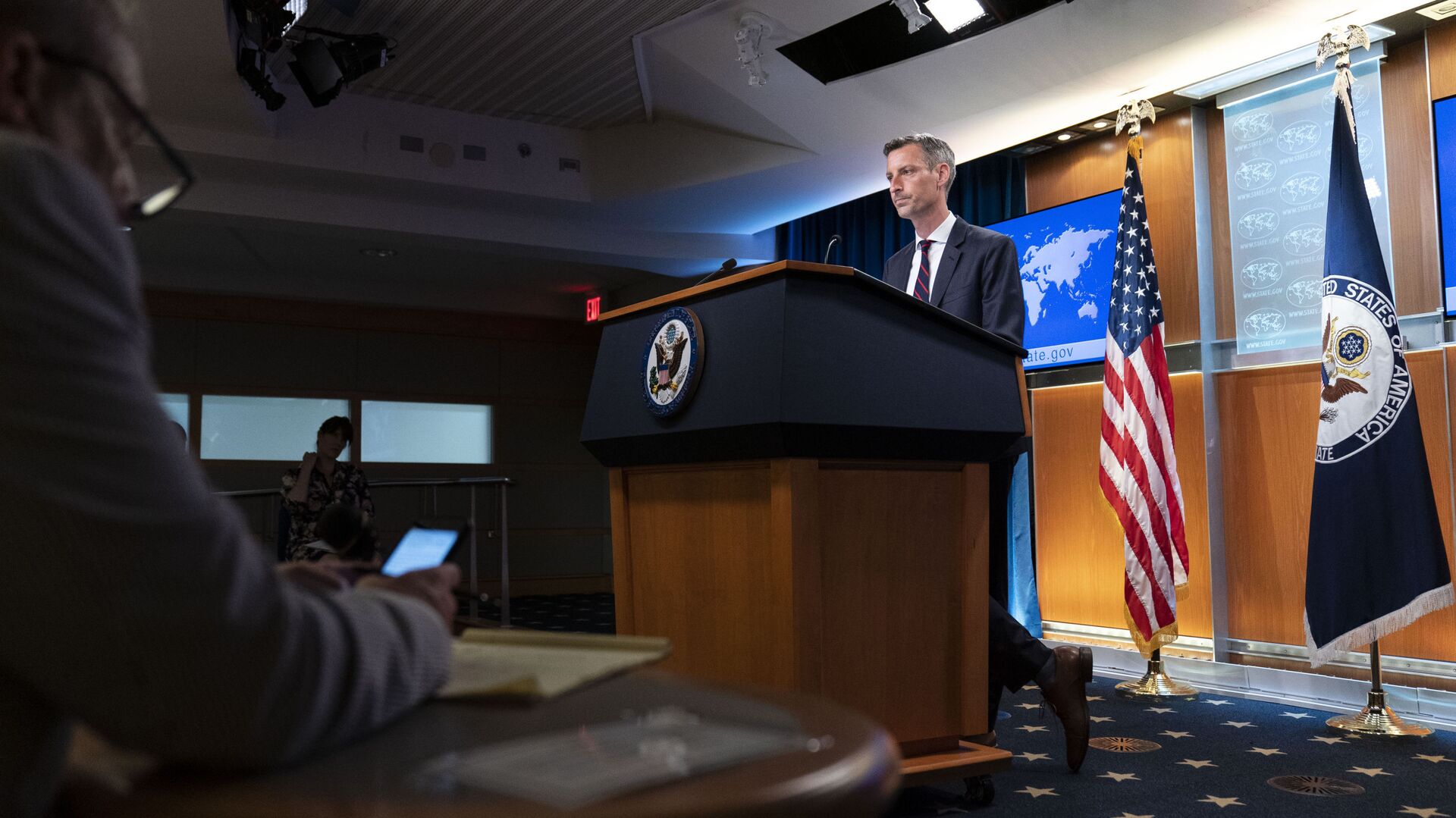 State Department spokesperson Ned Price speaks during a media briefing at the State Department, Wednesday, July 7, 2021, in Washington. - Sputnik International, 1920, 14.02.2022