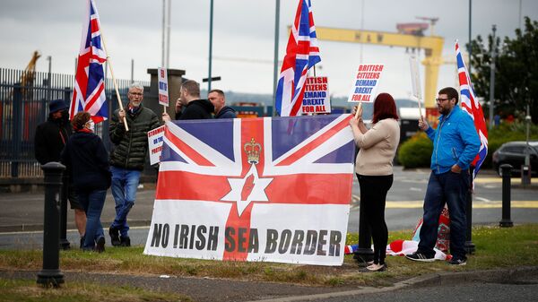Loyalists protest against the Northern Ireland Brexit protocol at Belfast Harbour Estate, in Belfast, Northern Ireland, July 3, 2021 - Sputnik International