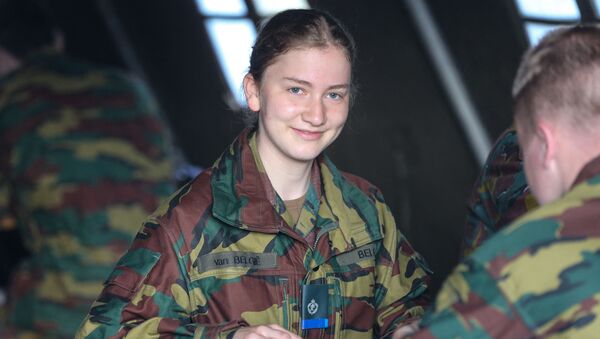 Belgium's Crown Princess Elisabeth, sits for breakfast she attends a tactical military exercise at the Royal Military Academy at the Lagland camp in Arlon on July 9, 2021.  - Sputnik International