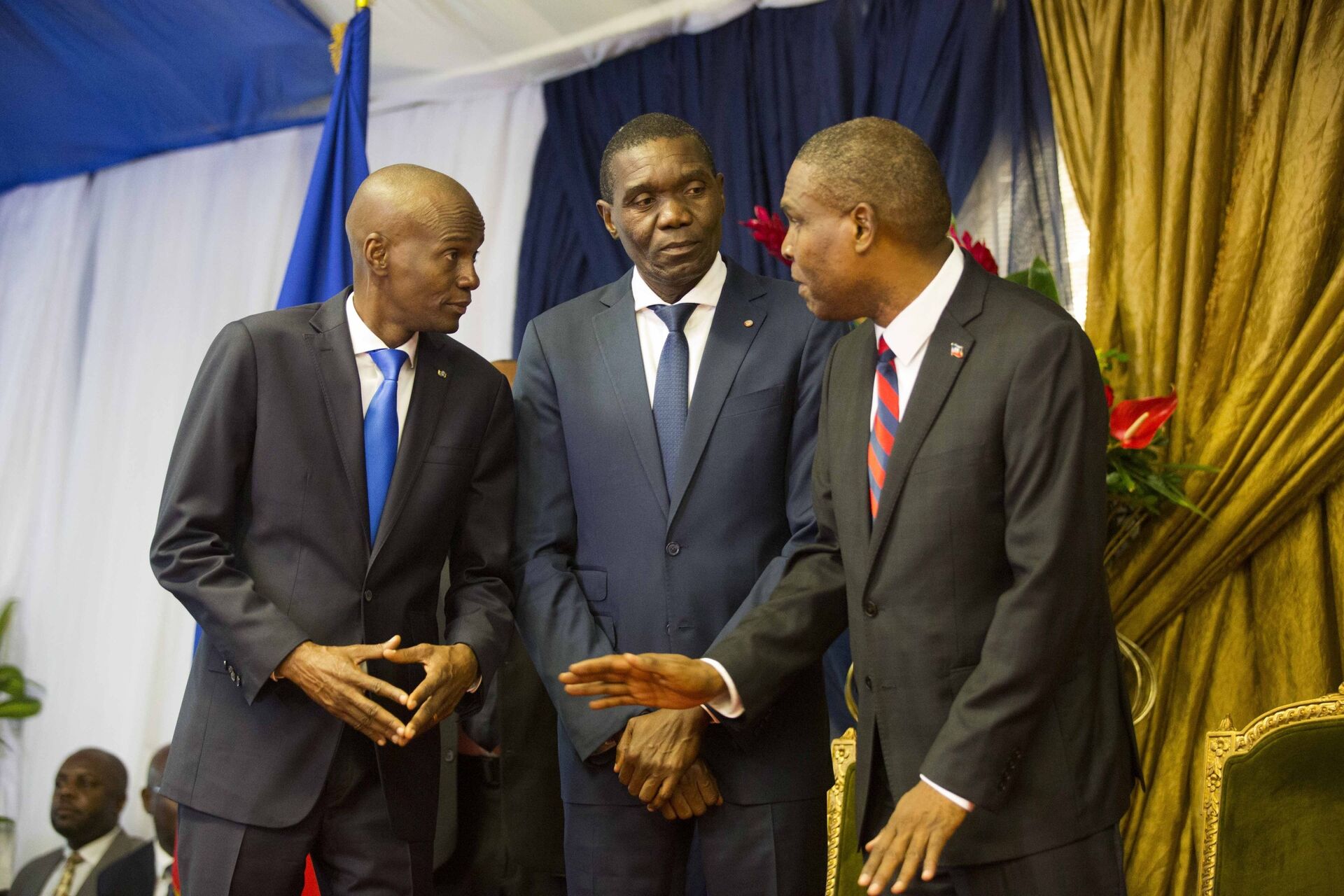 In this Aug. 7, 2018 file photo, Haiti's newly-named Prime Minister Jean-Henry Ceant, right, talks to Haiti's President Jovenel Moise, left, and Senate President Joseph Lambert, during his appointment ceremony at the national Palace in Port-au-Prince, Haiti. - Sputnik International, 1920, 07.09.2021