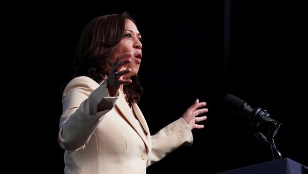 U.S. Vice President Kamala Harris addresses the general session of the National Association of Counties conference at National Harbor, Maryland, U.S., July 9, 2021. - Sputnik International