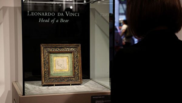 Leonardo da Vinci's 'Head of a Bear' is on display at Christie's on May 11, 2021 in New York City. Christie's will offer the rare 2 ѕ x 2 ѕ inches (7 x 7 cm) silverpoint drawing during a live auction in London on July 8, 2021 - Sputnik International