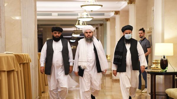Taliban envoys in Moscow before the start of a press conference. 9 July, 2021. - Sputnik International
