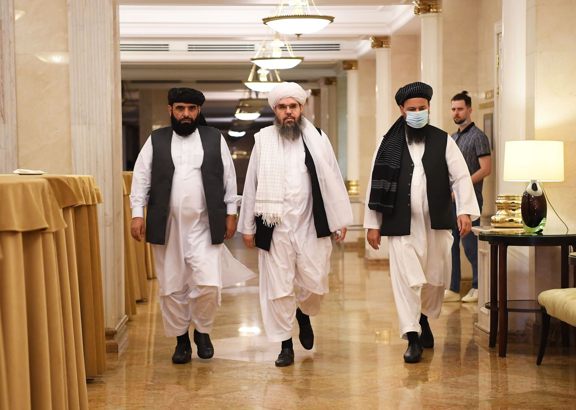Taliban envoys in Moscow before the start of a press conference. 9 July, 2021. - Sputnik International, 1920, 07.09.2021