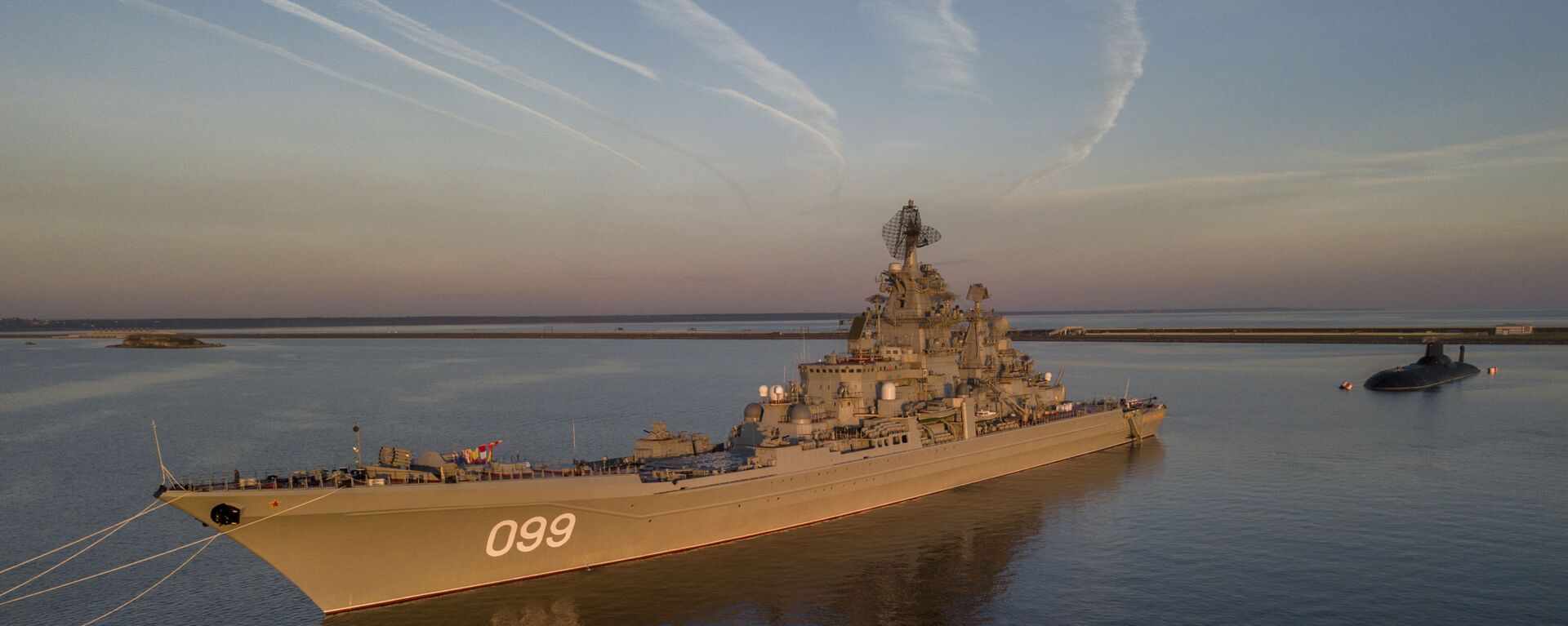 FILE - In this Saturday, July 29, 2017 file aerial photo, the Russian nuclear-powered cruiser Pyotr Veliky (Peter the Great) and the Russian nuclear submarine Dmitry Donskoy moored near Kronstadt, a seaport town 30 km (19 miles) west of St. Petersburg, Russia - Sputnik International, 1920, 12.07.2021