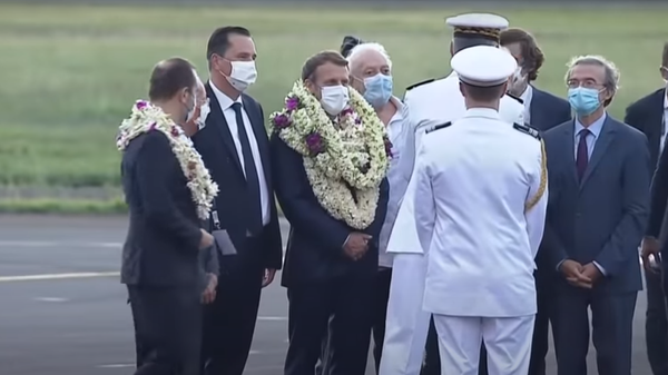 French President Emmanuel Macron during his trip to French Polynesia. Screengrab of Euronews video. - Sputnik International