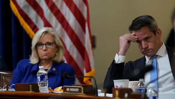 U.S. Rep. Liz Cheney, R-Wyo., and Rep. Adam Kinzinger, R-Ill., listen as Rep. Elaine Luria, D-Va., speaks during the House select committee hearing on the Jan. 6 attack on Capitol Hill in Washington, U.S., July 27, 2021 - Sputnik International
