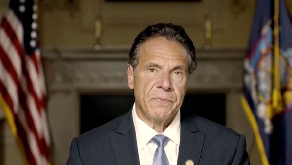 New York Governor Andrew Cuomo makes a statement in this screen grab taken from a pre-recorded video released by Office of the NY Governor, in New York, U.S., August 3, 2021. - Sputnik International