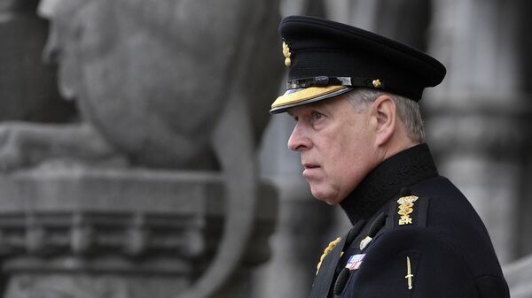 Britain's Prince Andrew, Duke of York, attends a ceremony commemorating the 75th anniversary of the liberation of Bruges on September 7, 2019 in Bruges - Sputnik International