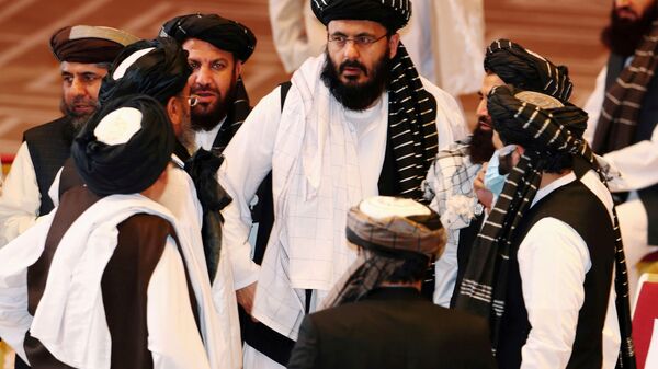 FILE PHOTO: Taliban delegates speak during talks between the Afghan government and Taliban insurgents in Doha, Qatar September 12, 2020.  - Sputnik International