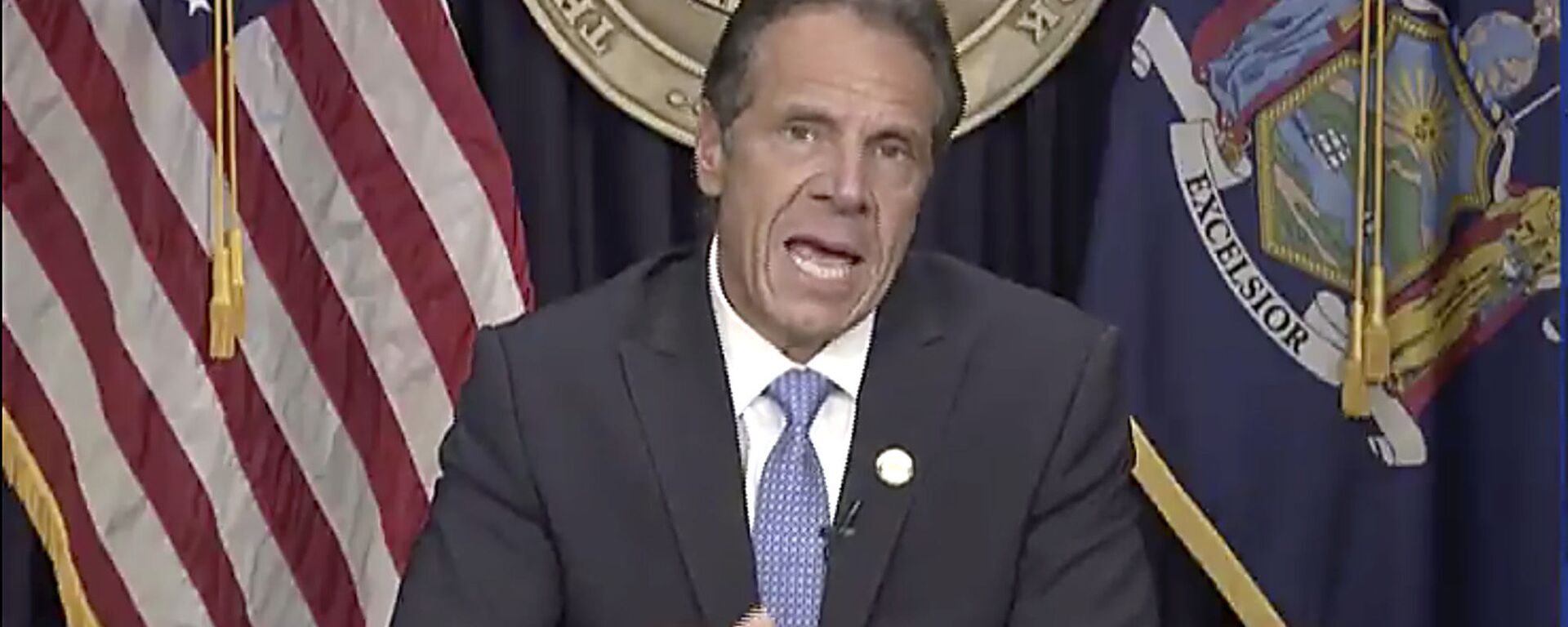 In this still image from video,  Gov. Andrew Cuomo speaks during a news conference in Albany, N.Y. on Tuesday, Aug. 10, 2021.  Cuomo has resigned over a barrage of sexual harassment allegations in a fall from grace a year after he was widely hailed nationally for his detailed daily briefings and leadership during the darkest days of COVID-19. (Office of the Governor of New York via AP) - Sputnik International, 1920, 14.08.2021