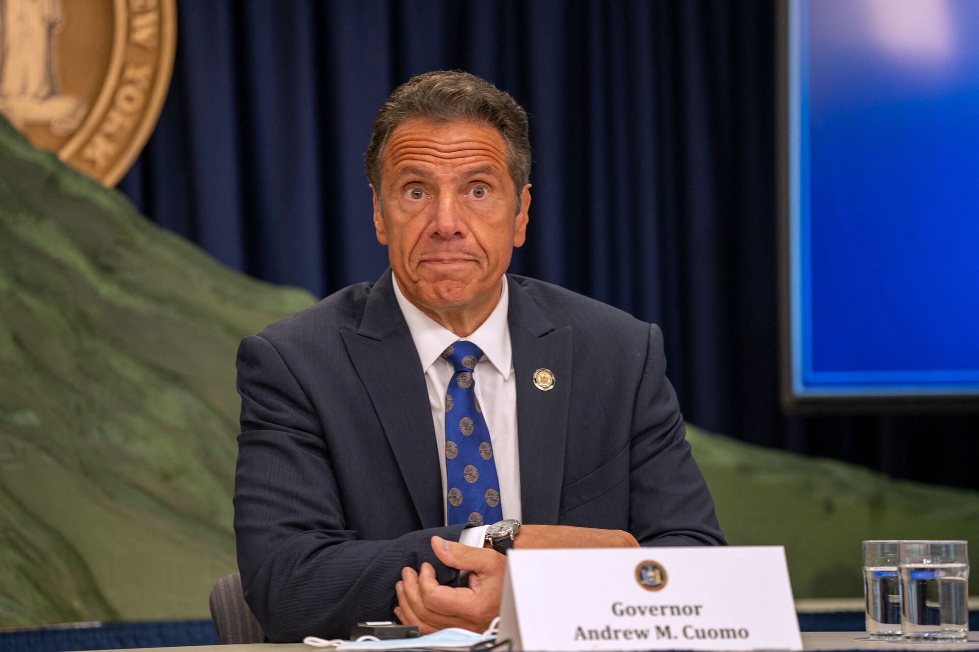 New York Governor Andrew Cuomo speaks during a COVID-19 briefing on July 6, 2020 in New York City. On the 128th day since the first confirmed case in New York and on the first day of phase 3 of the reopening, Gov. Cuomo asked New Yorkers to continue to be smart while citing the rise of infections in other states. - Sputnik International, 1920, 07.09.2021