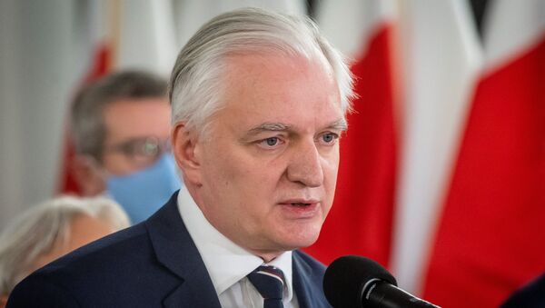 Leader of small right wing party Agreement (Porozumienie) and Minister of Science Jaroslaw Gowin speaks during a press conference  at the Polish Parliament, on May 7, 2020 in Warsaw. - Sputnik International