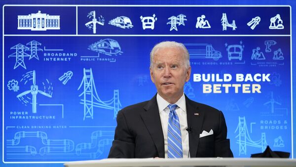 President Joe Biden speaks during a virtual meeting from the South Court Auditorium at the White House complex in Washington, Wednesday, Aug. 11, 2021, to discuss the importance of the bipartisan Infrastructure Investment and Jobs Act. - Sputnik International