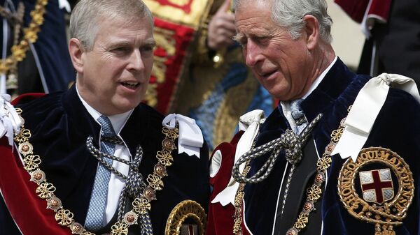 Britain's Prince Andrew, Duke of York (L) and Britain's Prince Charles, Prince of Wales attend the Most Noble Order of the Garter Ceremony at Windsor Castle in southern England, on June 15, 2015.  - Sputnik International