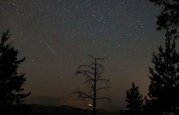A meteor dashes above Tvrtkovac mountain during the Perseid meteor shower, seen from Zenica, Bosnia and Herzegovina, 8 August 2021.   - Sputnik International
