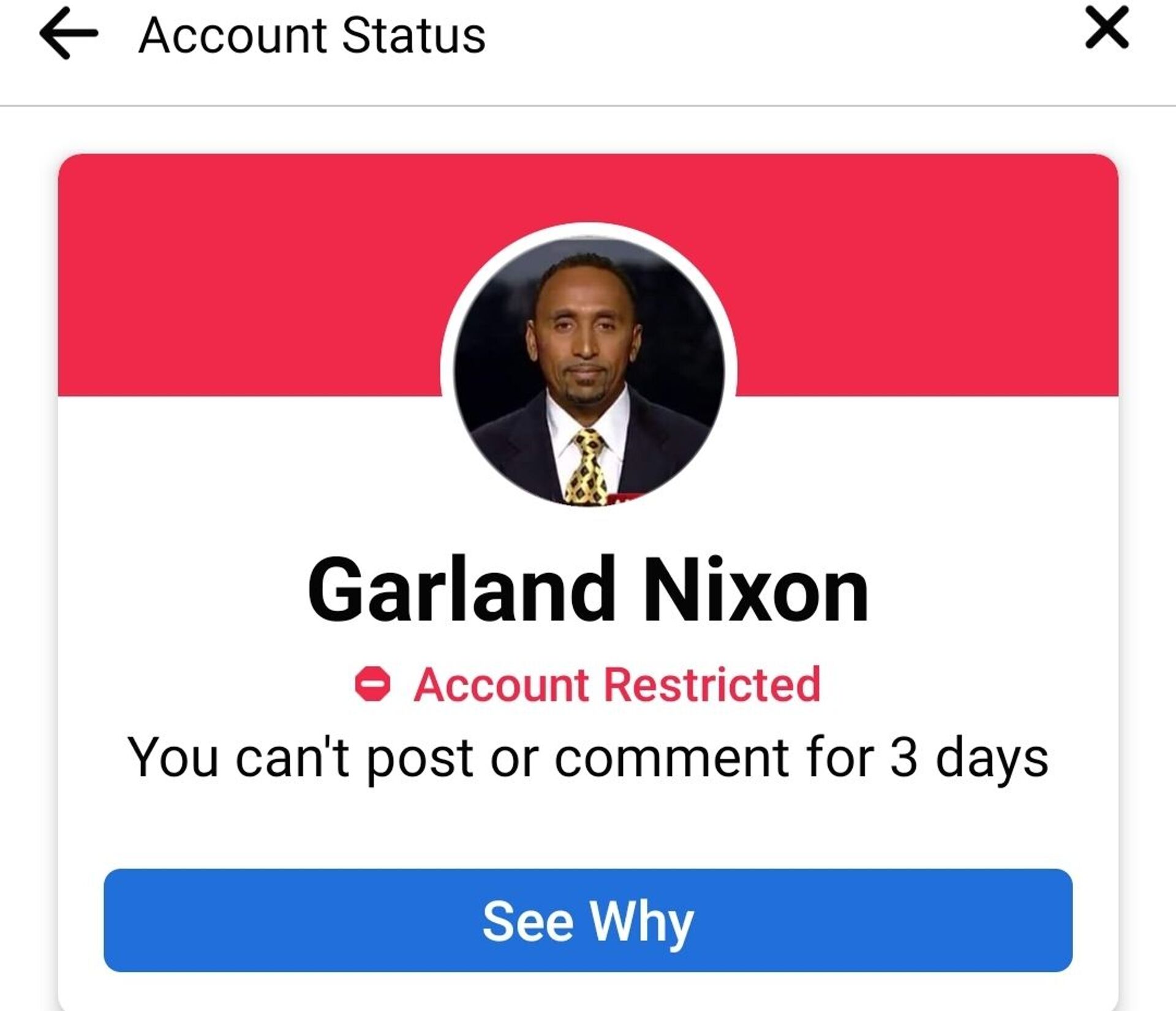 Screenshot provided by Garland Nixon shows the account notification issued by Facebook moments after he shared a post regarding the Daily Mail's exclusive coverage on Hunter Biden. - Sputnik International, 1920, 07.09.2021