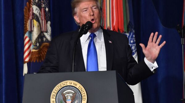 US President Donald Trump speaks during his address to the nation from Joint Base Myer-Henderson Hall in Arlington, Virginia, on August 21, 2017. - Trump Monday left the door open to a possible political agreement with the Taliban, in an address to the nation on America's strategy in the 16-year Afghan conflict. Some day, after an effective military effort, perhaps it will be possible to have a political sentiment that includes elements of the Taliban in Afghanistan, he said. - Sputnik International