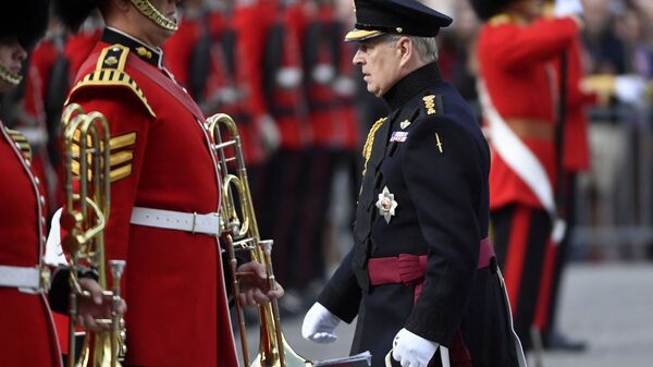 Britain's Prince Andrew, Duke of York, attends a ceremony commemorating the 75th anniversary of the liberation of Bruges on September 7, 2019 in Bruges - Sputnik International