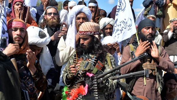 Afghan Taliban militants and villagers attend a gathering as they celebrate the peace deal and their victory in the Afghan conflict on US in Afghanistan, in Alingar district of Laghman Province on March 2, 2020 - Sputnik International
