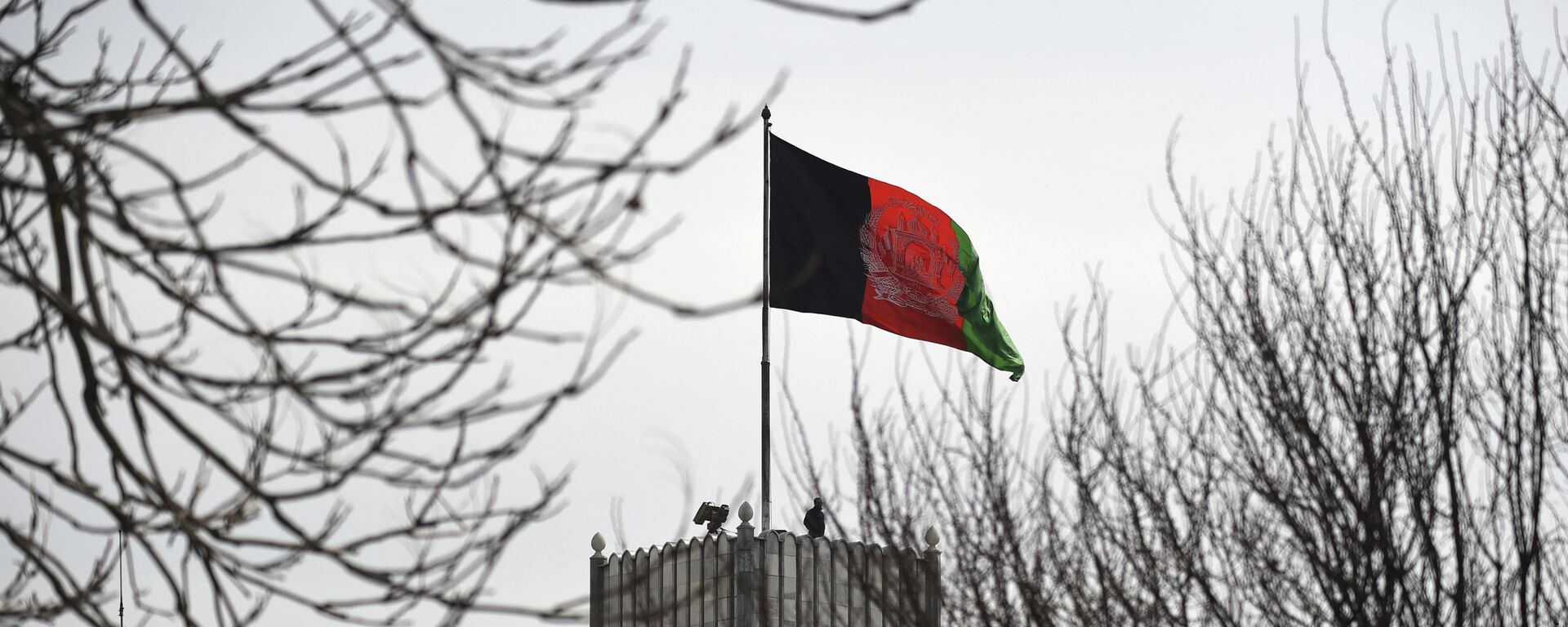 An Afghan security personnel keeps watch on a tower as the Afghan national flag flutters ahead of the start of Afghanistan President Ashraf Ghani's swearing-in inauguration ceremony, at the Presidential Palace in Kabul on March 9, 2020. - Sputnik International, 1920