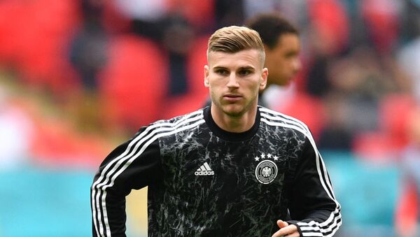 Germany's forward Timo Werner warms up ahead of the UEFA EURO 2020 round of 16 football match between England and Germany at Wembley Stadium in London on June 29, 2021 - Sputnik International
