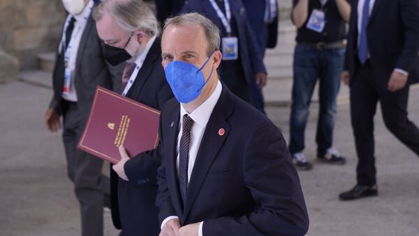 British Foreign Secretary Dominic Raab arrives in Matera, Italy, for a G20 foreign affairs ministers' meeting Tuesday, June 29, 2021. - Sputnik International