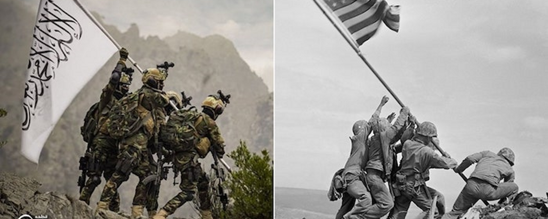 Taliban fighters stage photo to look like iconic WWII photo of US troops raising flag over Iwo Jima. - Sputnik International, 1920, 21.08.2021