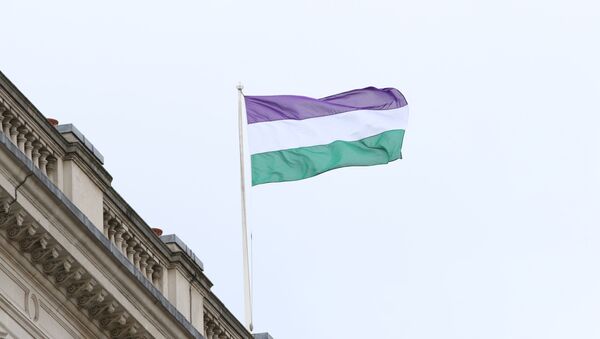 The Suffrage flag flies on the Foreign Office building in London, 7 February 2018 - Sputnik International