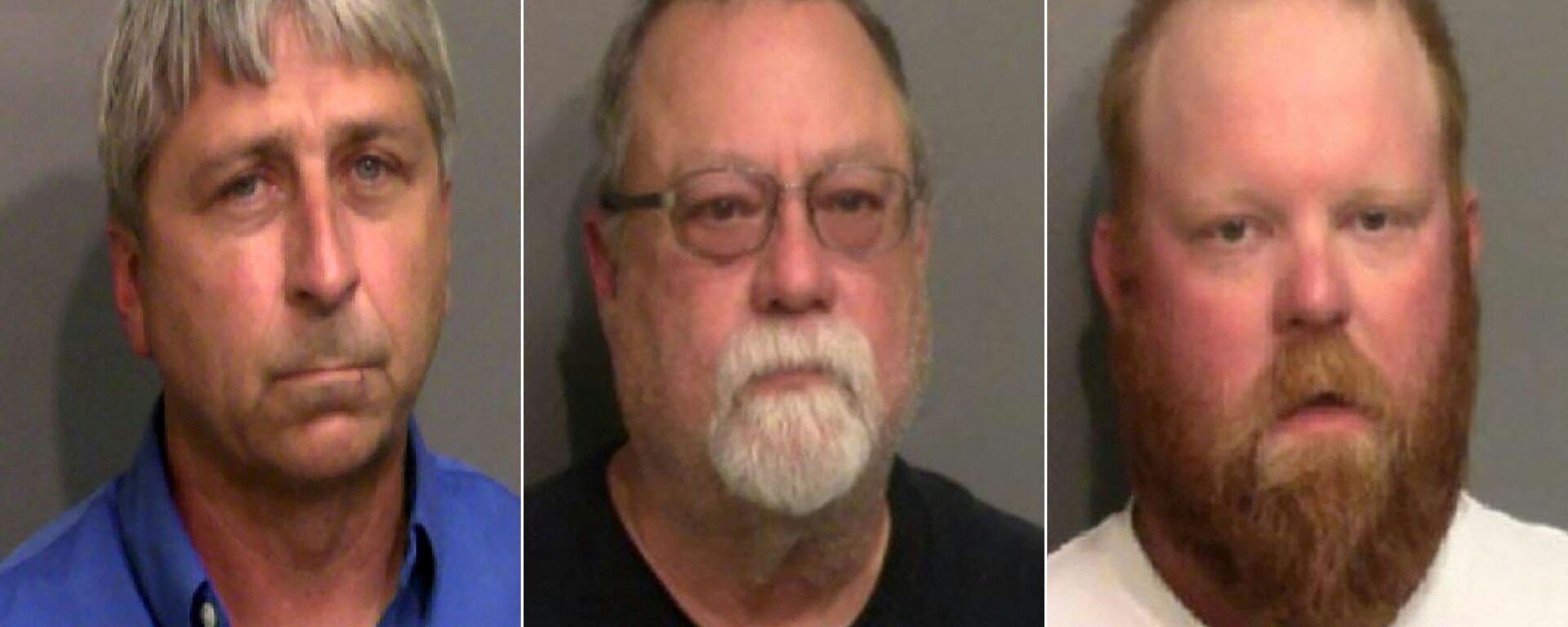 This combination of handout photos created on June 24, 2020 using booking photos released by the Glynn County Sheriff's Office in Georgia shows (from L) William Roderick Bryan, Gregory McMichael and his son, Travis McMichael.  - Sputnik International, 1920, 07.01.2022