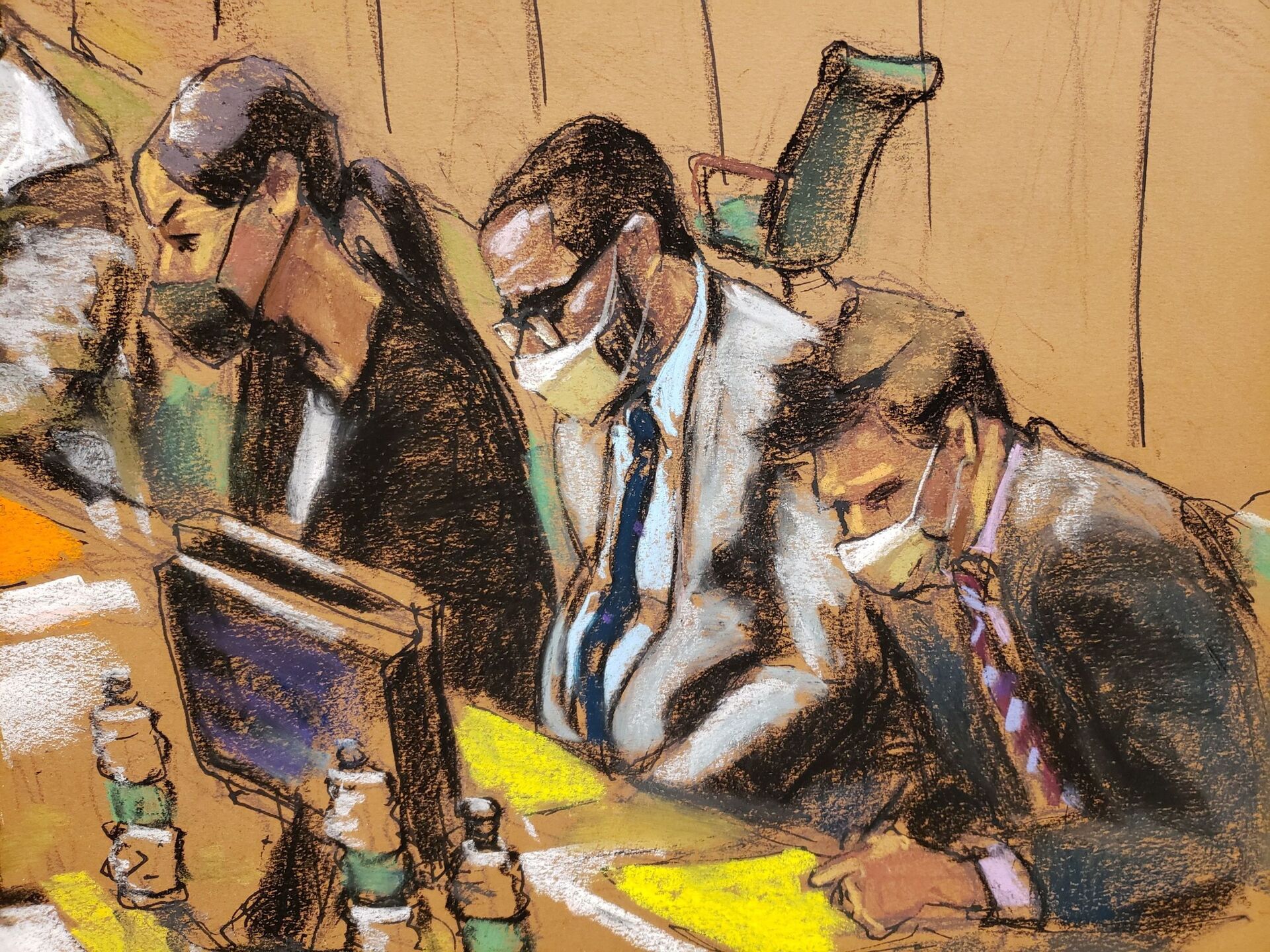 Defense lawyers Nicole Blank Becker and Thomas Farinella sit with their client R. Kelly during his sex abuse trial at Brooklyn's Federal District Court in a courtroom sketch in New York, U.S., August 31, 2021 - Sputnik International, 1920, 07.09.2021