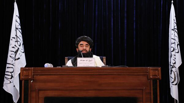 Taliban spokesman Zabihullah Mujahid speaks during a news conference in Kabul, Afghanistan September 6, 2021. REUTERS/Stringer - Sputnik International