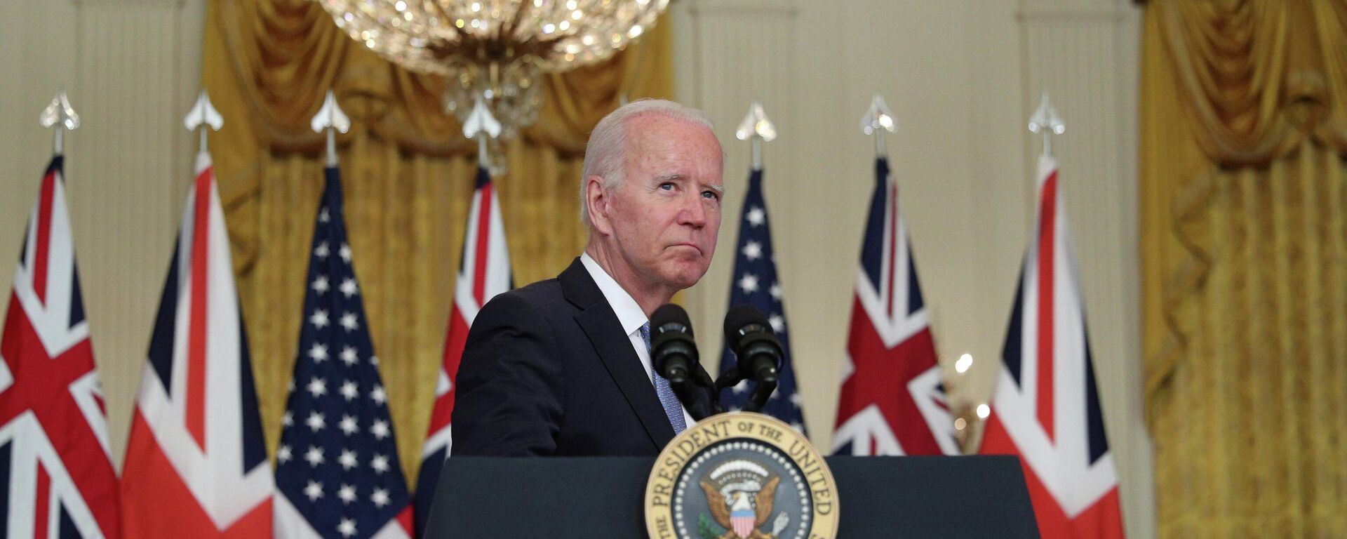 U.S. President Joe Biden delivers remarks on a National Security Initiative virtually with Australian Prime Minister Scott Morrison and British Prime Minister Boris Johnson, both not pictured, inside the East Room at the White House in Washington, U.S., September 15, 2021 - Sputnik International, 1920, 16.09.2021