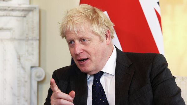 Britain's Prime Minister Boris Johnson speaks as he meets Abu Dhabi's Crown Prince Sheikh Mohammed bin Zayed al-Nahyan in Downing Street, London, Britain, September 16, 2021. - Sputnik International