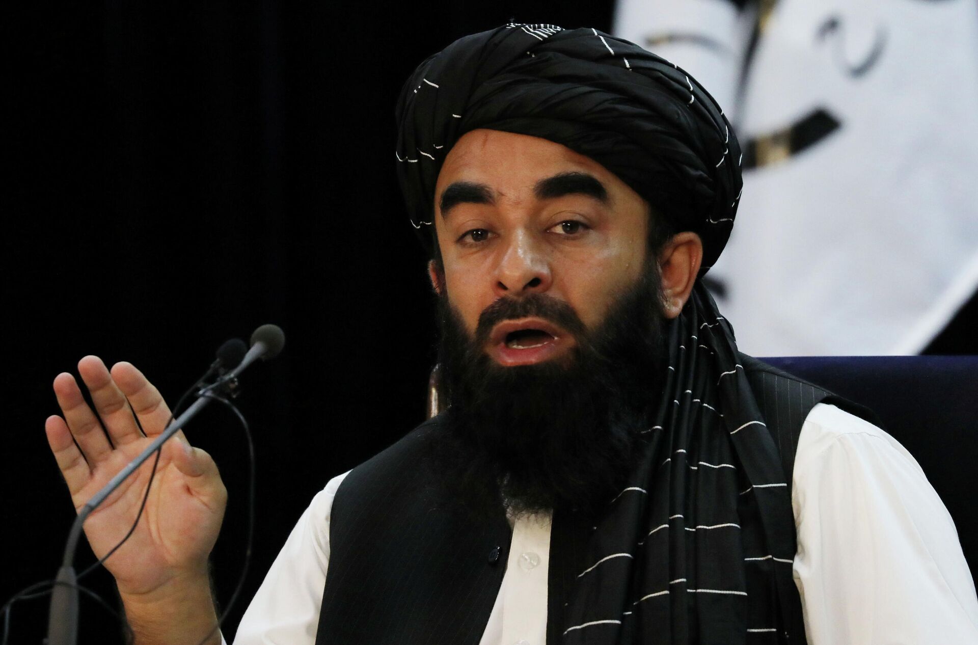 Taliban spokesman Zabihullah Mujahid speaks during a news conference in Kabul, Afghanistan September 6, 2021 - Sputnik International, 1920, 27.09.2021