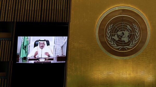 Saudi King Salman bin Abdulaziz addresses, via a prerecorded statement, the General Debate of the 76th Session of the United Nations General Assembly in New York City, U.S., September 22, 2021. - Sputnik International