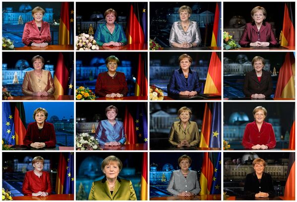 Pictures of German Chancellor Angela Merkel addressing the nation on New Year&#x27;s from  2005-2020. - Sputnik International