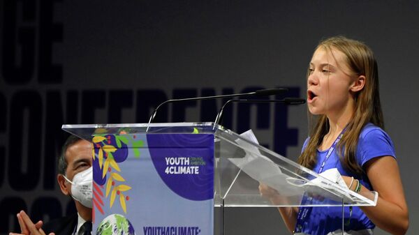 Swedish climate activist Greta Thunberg speaks during the Youth4Climate pre-COP26 conference in Milan, Italy, September 28, 2021. - Sputnik International