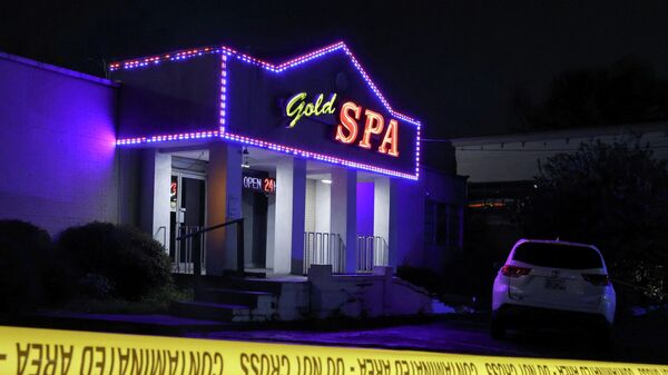 Crime scene tape surrounds Gold Spa after deadly shootings at a massage parlor and two day spas in the Atlanta area, in Atlanta, Georgia, U.S. March 16, 2021 - Sputnik International