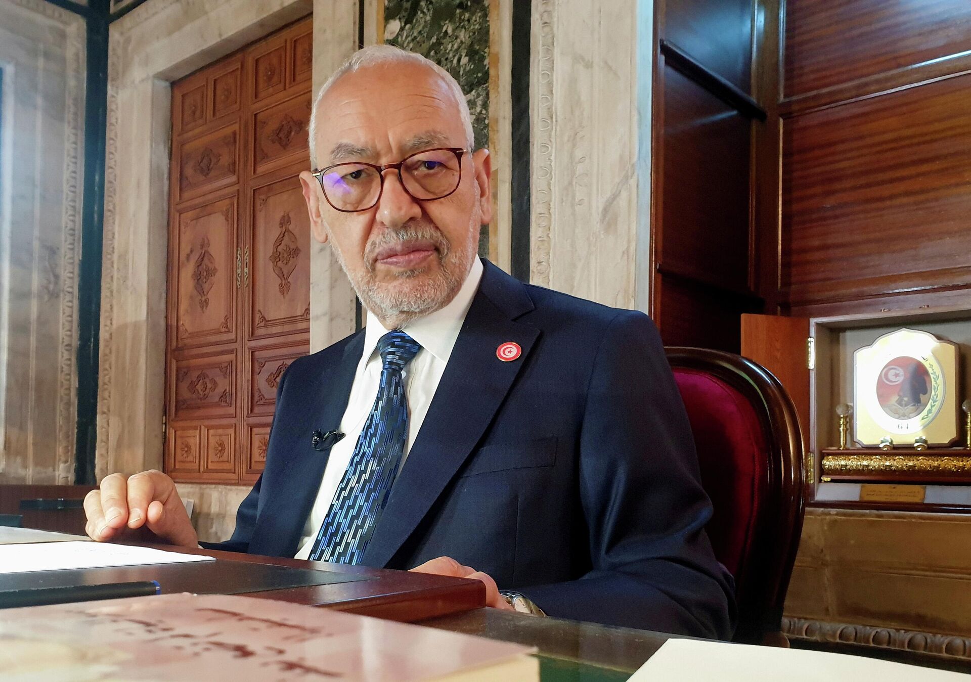 Parliament Speaker Rached Ghannouchi, head of the moderate Islamist Ennahda, poses during an interview with Reuters in his office, in Tunis, Tunisia, March 9, 2021. - Sputnik International, 1920, 02.10.2021