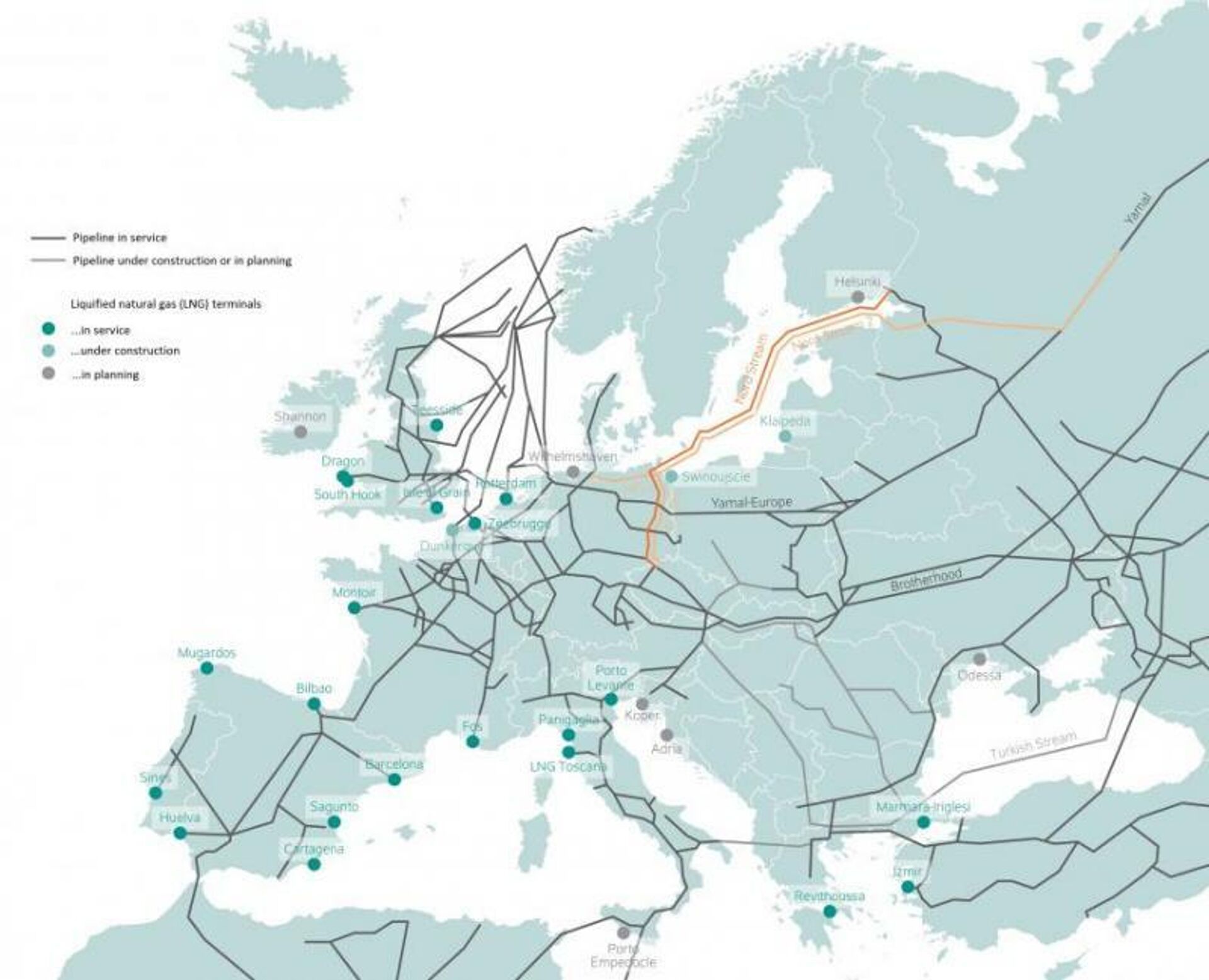 Map of the European natural gas pipeline network. Source - DIW 2018, based on Kai-Olaf Lang and Kirsten Westphal, “Nord Stream 2 - Sputnik International, 1920, 06.10.2021