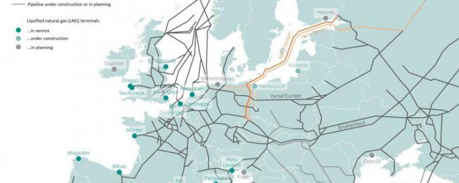 Map of the European natural gas pipeline network. Source - DIW 2018, based on Kai-Olaf Lang and Kirsten Westphal, “Nord Stream 2 - Sputnik International, 1920, 15.10.2021