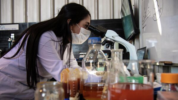 Chilean biotechnologist Nadac Reales works in her laboratory at a mining site in Antofagasta, Chile - Sputnik International