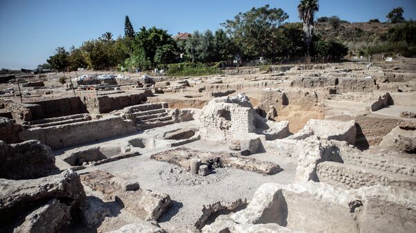 A general view shows the remains of a 1500-year-old Byzantine winery uncovered by the Israel Antiquities Authority, in Yavne, Israel October 11, 2021. - Sputnik International