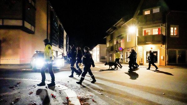 Police officers investigate after several people were killed and others were injured by a man using a bow and arrows to carry out attacks, in Kongsberg, Norway, October 13, 2021 - Sputnik International