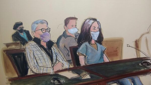 In this courtroom sketch, Ghislaine Maxwell, far right, appears in Manhattan Federal court seated next to her attorney Bobbi C. Sternheim, second from left, along with her sister Isabel Maxwell, far left, during her arraignment on a superceding indictment, Friday, April 23, 2021, in New York. - Sputnik International
